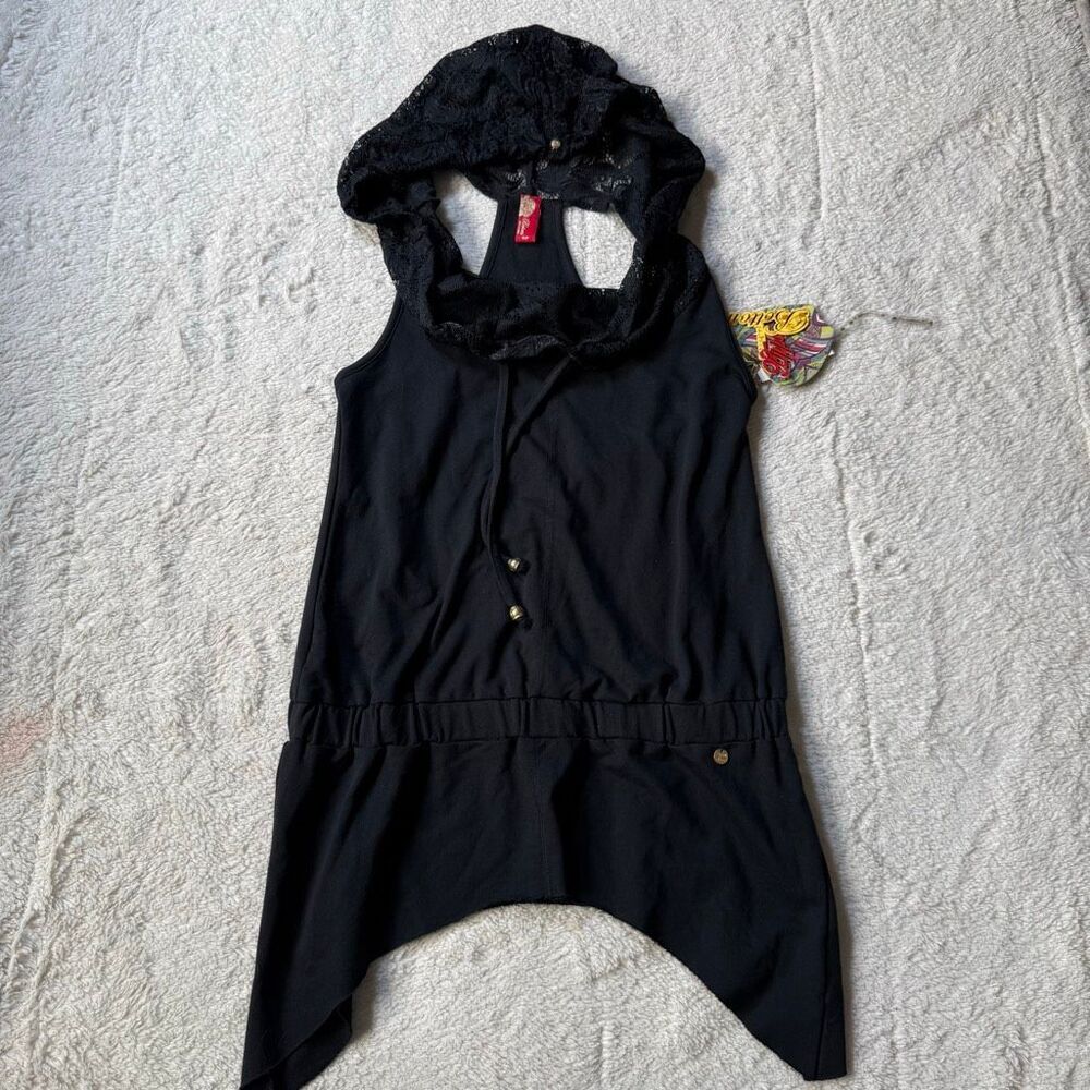 NWT Apple Bottoms Black Lace Hood Halter Tunic Top – Y2K Glam Streetwear
